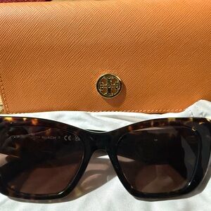Tory Burch Tortoise Sunglasses with Vibrant Orange Case